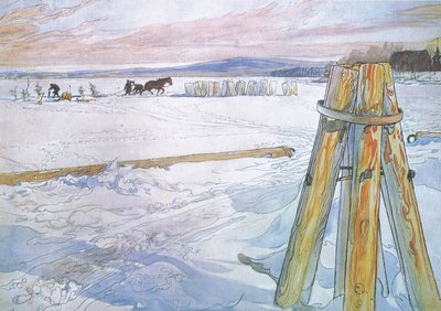 Johan fetched Brunte (horse) to collect blocks of ice by Carl Larsson